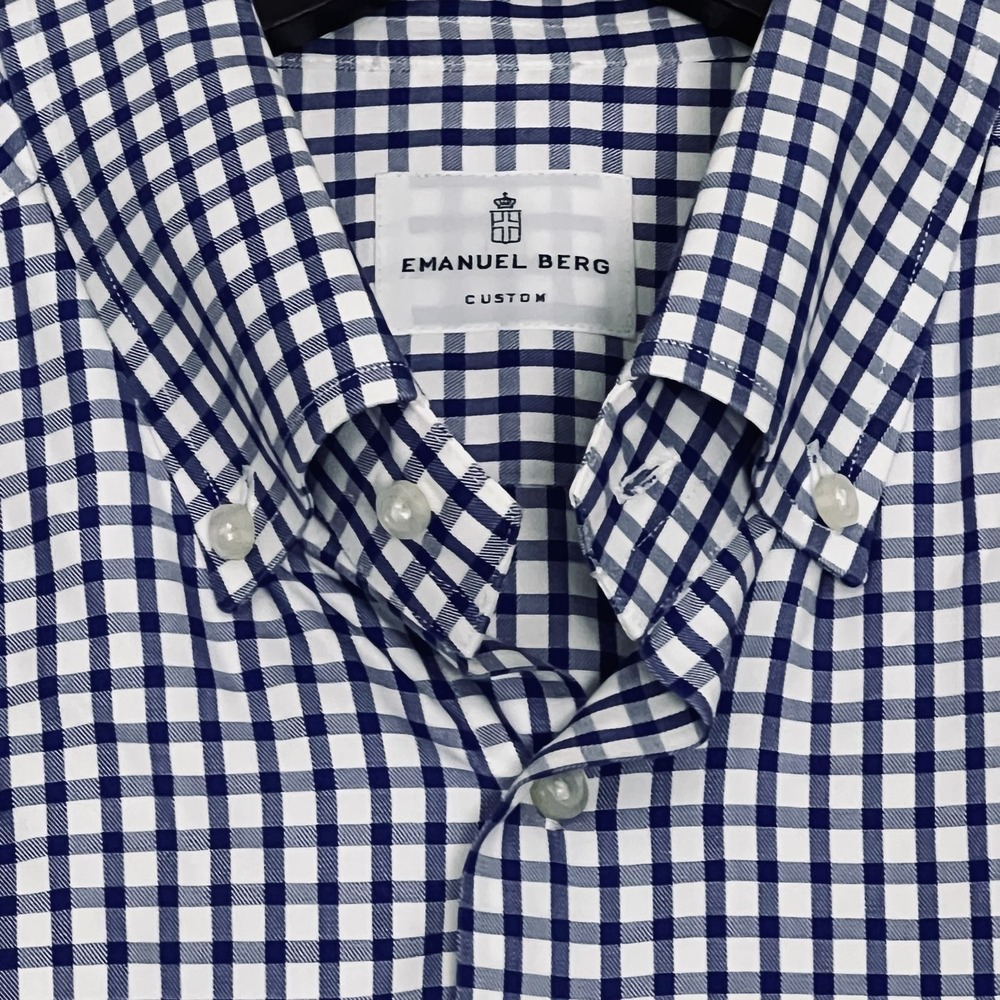Emanuel Berg Men's Custom Blue White Gingham Modern Fit Shirt